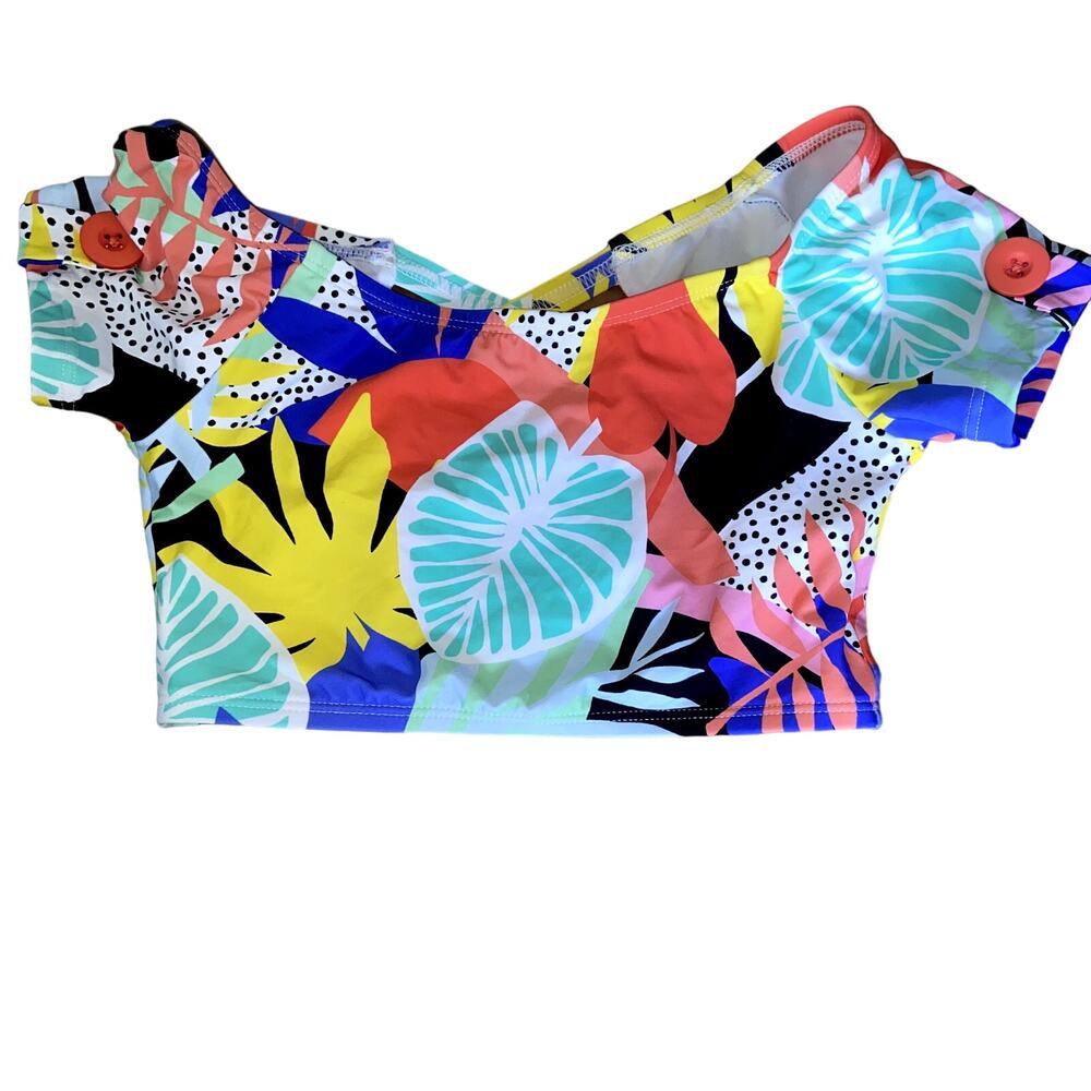 Hobie Girls Swimsuit Top Size 8 Colorful Cropped Criss Cross Back NWT *